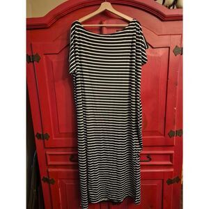 NWT XXL ZanZea Dress Black White Stripe Midi Long Side Slit Slinky Soft PLus NEW